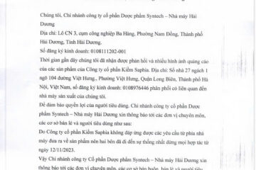 CN CÔNG TY CỔ PHẦN DƯỢC PHẨM SYNTECH DỪNG HỢP TÁC VỚI CÔNG TY CỔ PHẦN LIỀM SAPHIA